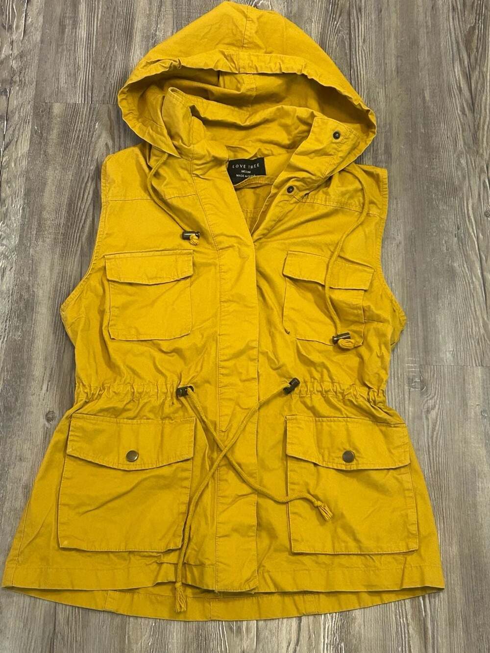 Love Tree Women's Mustard Hooded Utility Cargo Vest - Picture 1 of 6